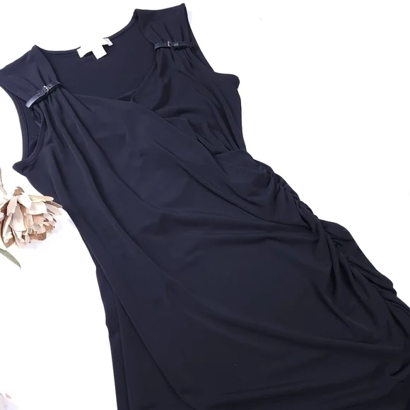 🔴 Michael Kors Black Poly Rouged Side Slip Dress sz S - Picture 3 of 7